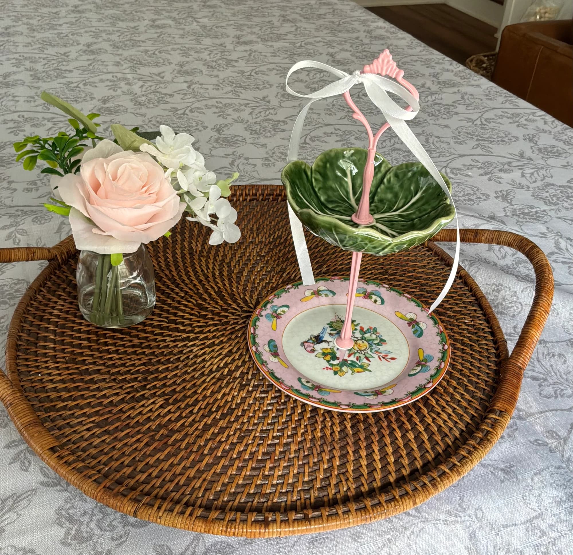 Pettit Famille Rose & Bordallo cabbage tiered stand.…