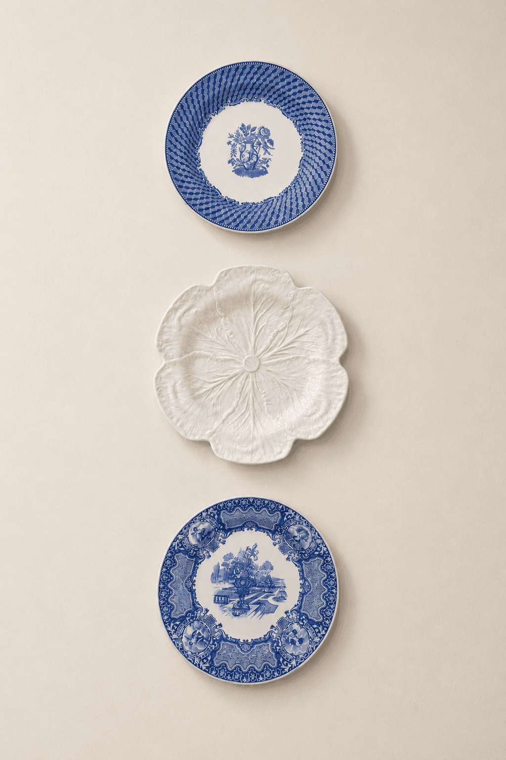 Bordallo Pinheiro Cream Cabbage and Classic Blue Spode (3 pieces)