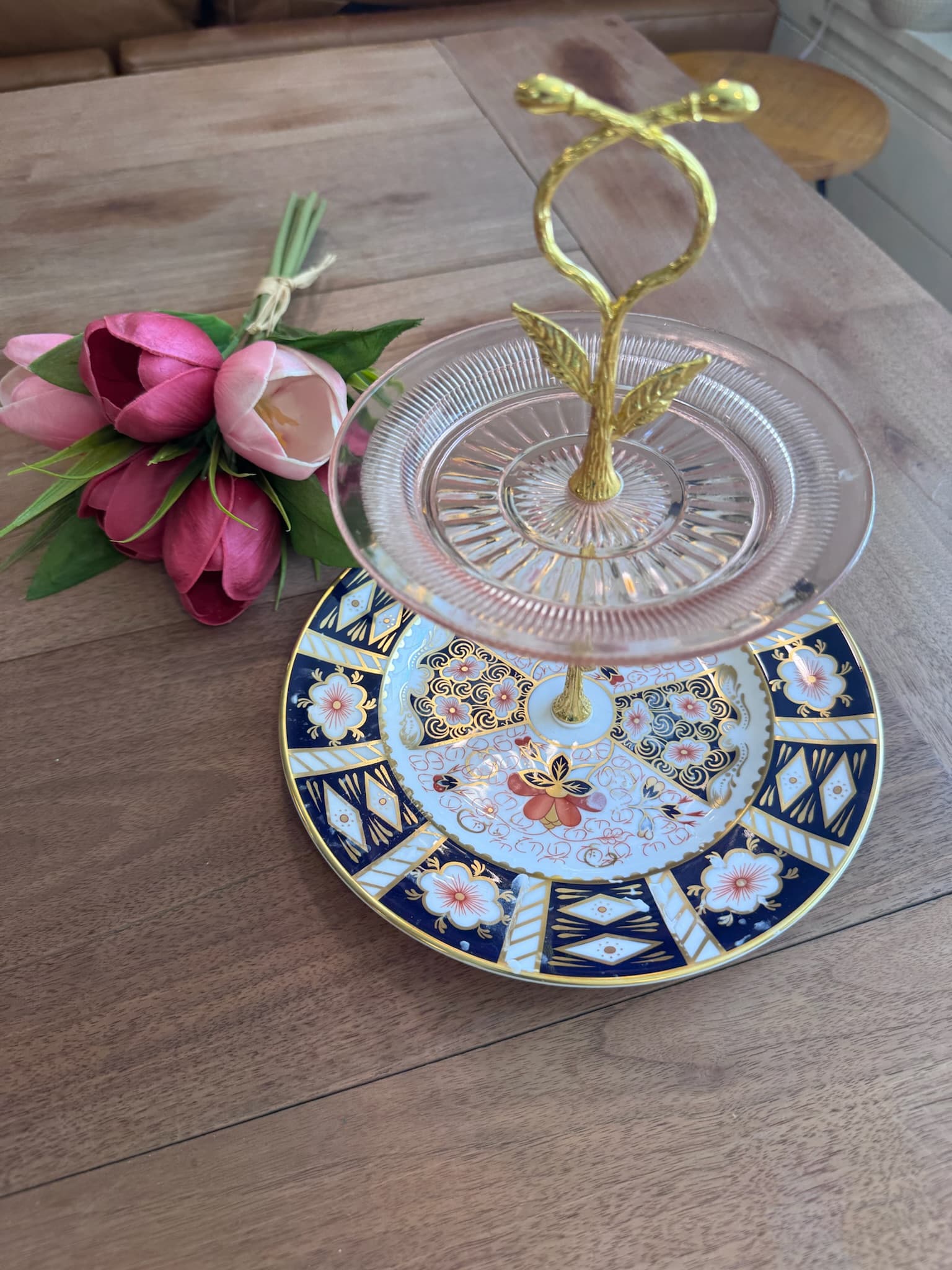 Imari Royal Derby & Pink Depressing Glass